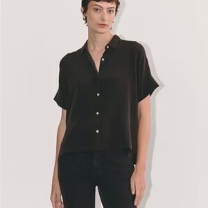 Everlane Black Boxy 100% Silk Button Down Shirt